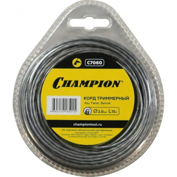 Корд триммерный CHAMPION ALU TWIST 2.0мм*15м (витой) C7060 CH-C7060 Корд триммерный CHAMPION ALU TWIST 2.0мм*15м (витой) C7060 CH-C7060
