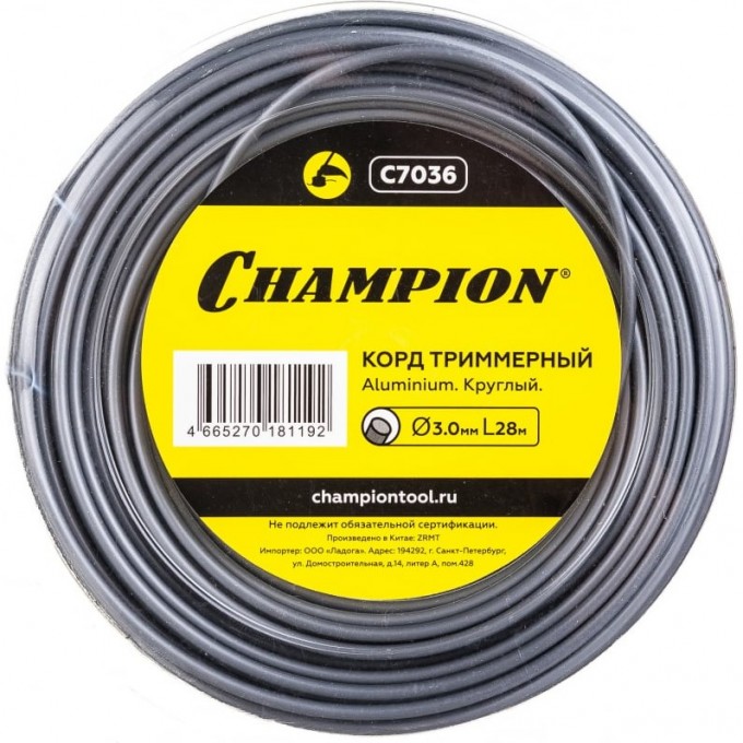 Корд триммерный CHAMPION ALUMINIUM 3.0мм*28м, С7036 CH-C7036 Корд триммерный CHAMPION ALUMINIUM 3.0мм*28м, С7036 CH-C7036