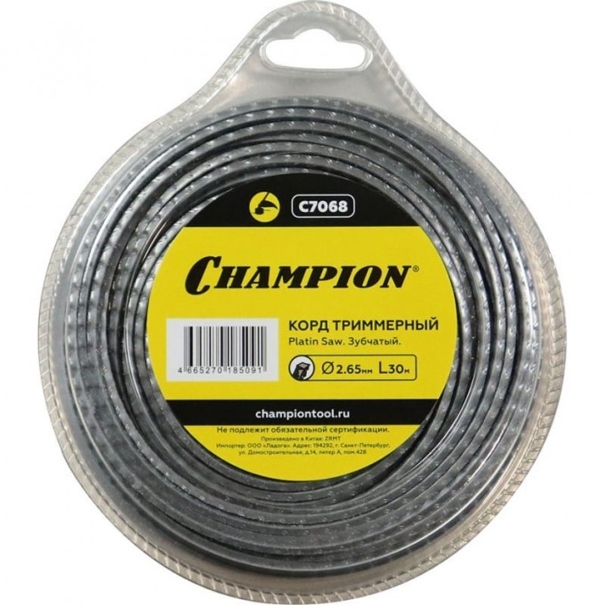 Корд триммерный CHAMPION PLATIN SAW 2.65мм*30м (зубчатый) C7068 CH-C7068 Корд триммерный CHAMPION PLATIN SAW 2.65мм*30м (зубчатый) C7068 CH-C7068