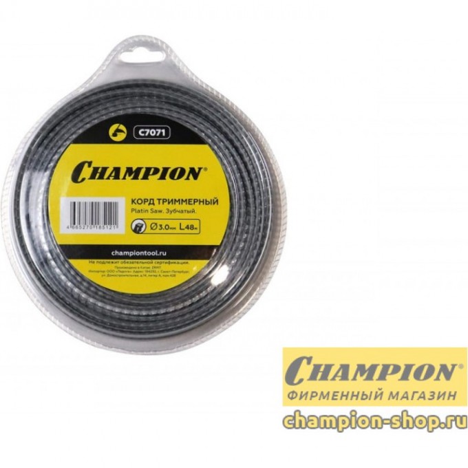 Корд триммерный CHAMPION PLATIN SAW 3.0мм*48м (зубчатый)+нож C7071 CH-C7071 Корд триммерный CHAMPION PLATIN SAW 3.0мм*48м (зубчатый)+нож C7071 CH-C7071