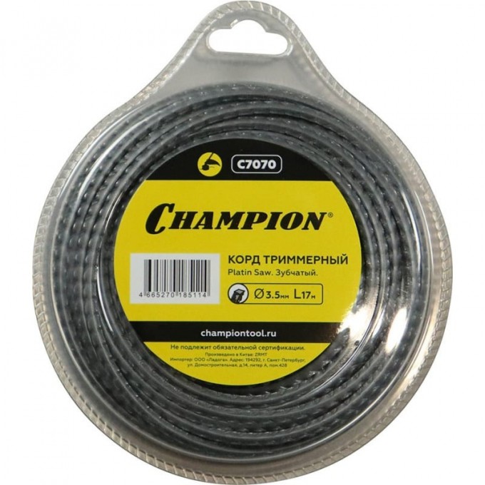 Корд триммерный CHAMPION PLATIN SAW 3.5мм*17м (зубчатый) C7070 CH-C7070 Корд триммерный CHAMPION PLATIN SAW 3.5мм*17м (зубчатый) C7070 CH-C7070