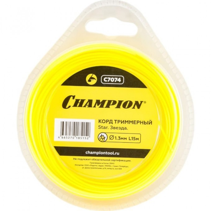 Корд триммерный CHAMPION STAR 1.3мм* 15м (звезда) C7074 CH-C7074 Корд триммерный CHAMPION STAR 1.3мм* 15м (звезда) C7074 CH-C7074