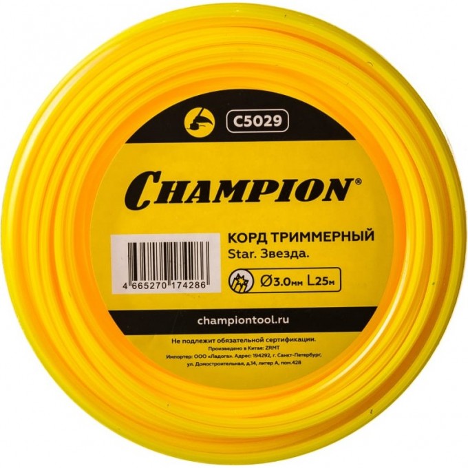 Корд триммерный CHAMPION Star 3.0 мм х 25 м, C5029 CH-C5029 Корд триммерный CHAMPION Star 3.0 мм х 25 м, C5029 CH-C5029