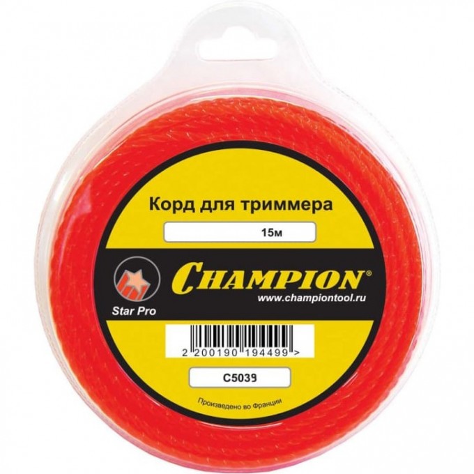 Корд триммерный CHAMPION Star Pro 2.0 мм х 15 м, C5039 CH-C5039 Корд триммерный CHAMPION Star Pro 2.0 мм х 15 м, C5039 CH-C5039