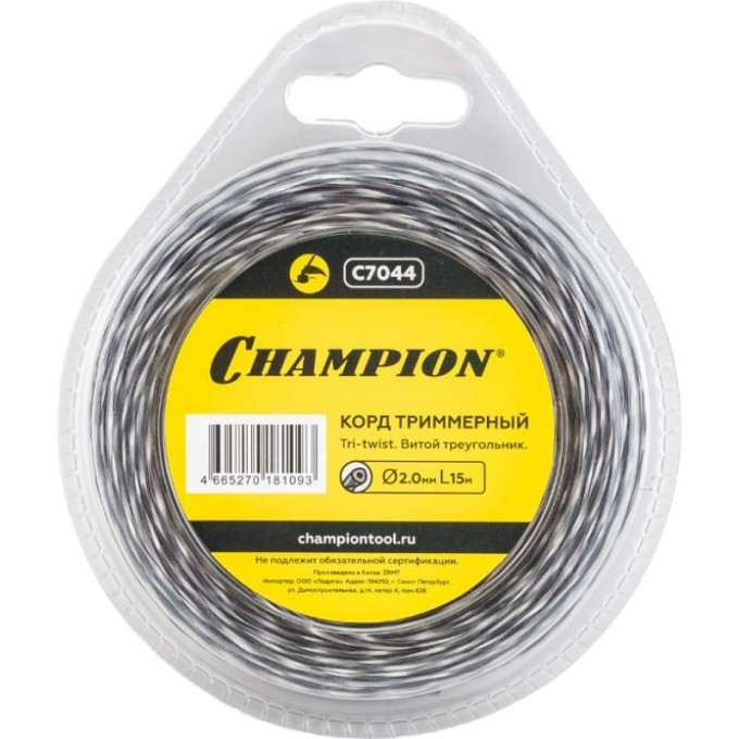 Корд триммерный CHAMPION TRI-TWIST 2.0мм* 15м (витой треугольник) C7044 CH-C7044 Корд триммерный CHAMPION TRI-TWIST 2.0мм* 15м (витой треугольник) C7044 CH-C7044