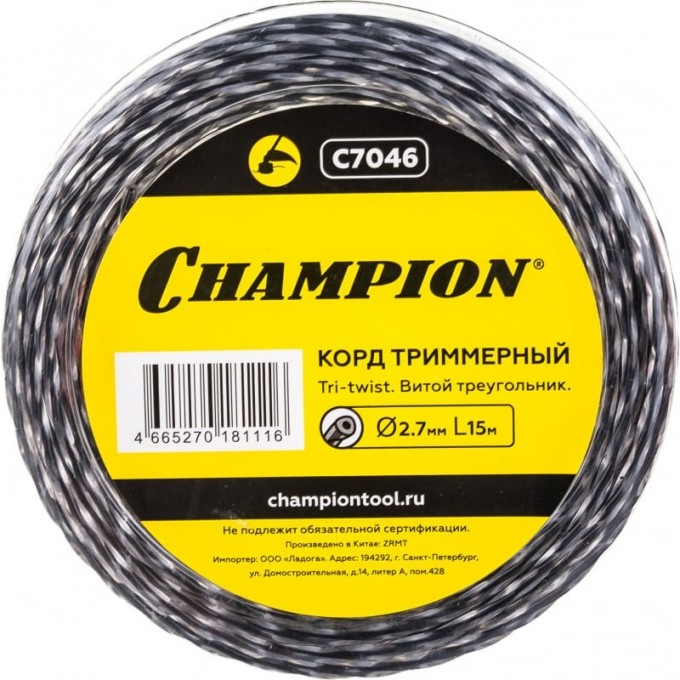 Корд триммерный CHAMPION TRI-TWIST 2.7мм*15м (витой треугольник) C7046 CH-C7046 Корд триммерный CHAMPION TRI-TWIST 2.7мм*15м (витой треугольник) C7046 CH-C7046