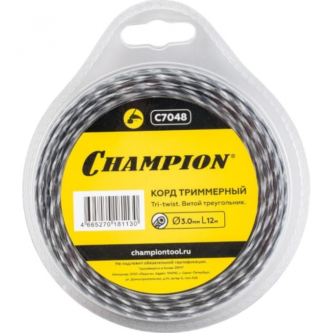 Корд триммерный CHAMPION TRI-TWIST 3.0мм*12м (витой треугольник) C7048 CH-C7048 Корд триммерный CHAMPION TRI-TWIST 3.0мм*12м (витой треугольник) C7048 CH-C7048