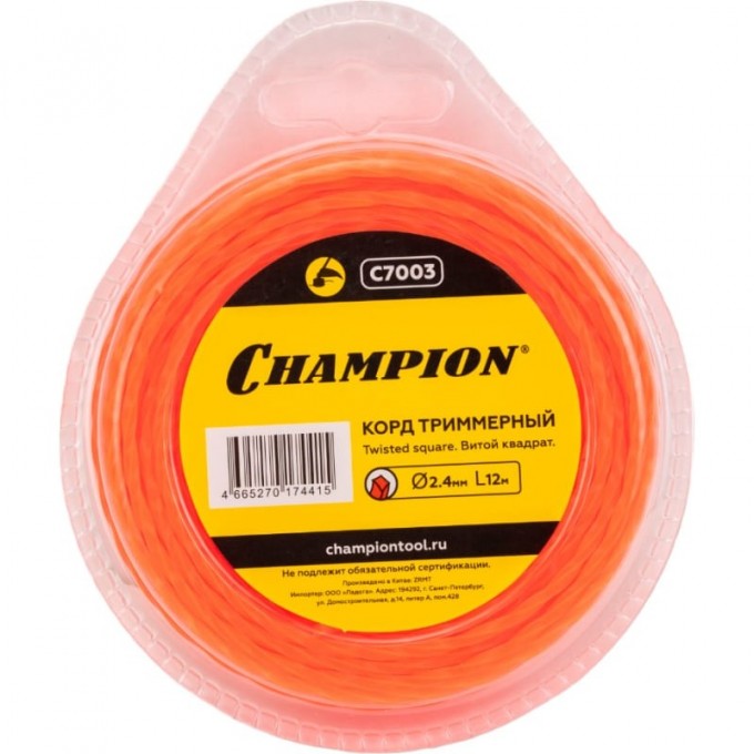 Корд триммерный CHAMPION Twisted Square 2.4 мм х 12 м, C7003 CH-C7003 Корд триммерный CHAMPION Twisted Square 2.4 мм х 12 м, C7003 CH-C7003